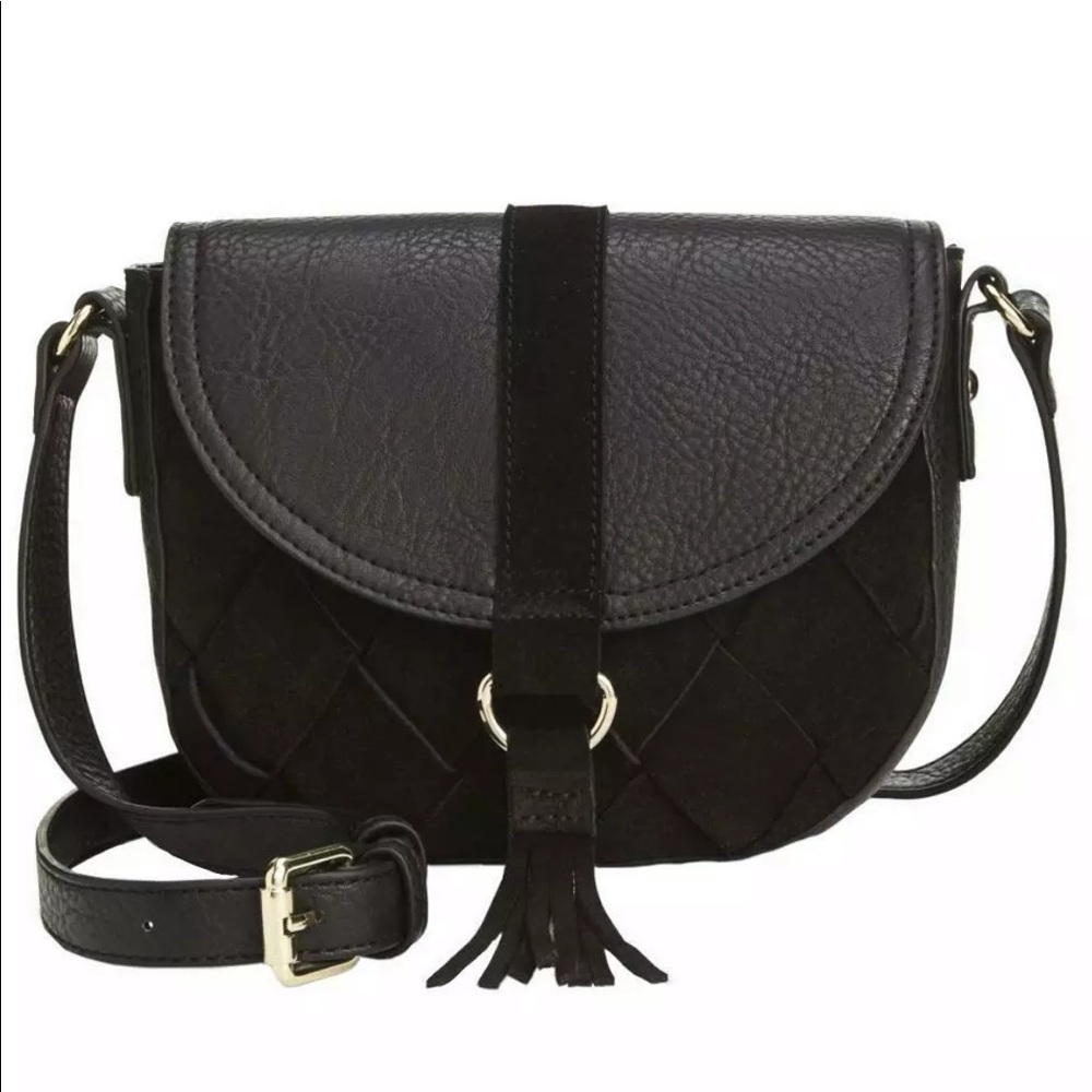 INC Black Faux Leather Crossbody Bag